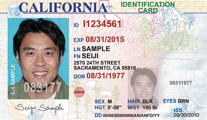 Example of California ID