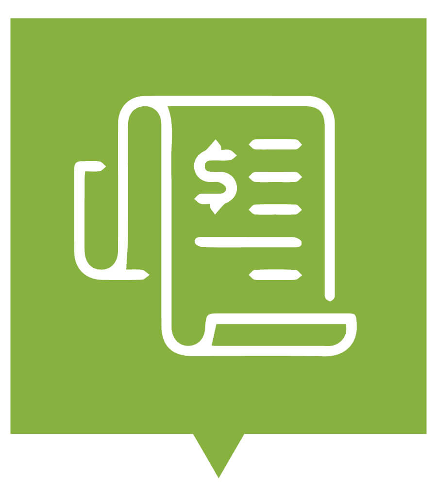 Computer-illustrated graphic. The background is a bright green, and the graphic is a white outline of paper with a dollar sign symbol on it.