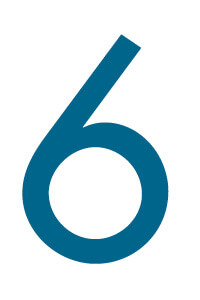 The number six in a dark blue-green color.